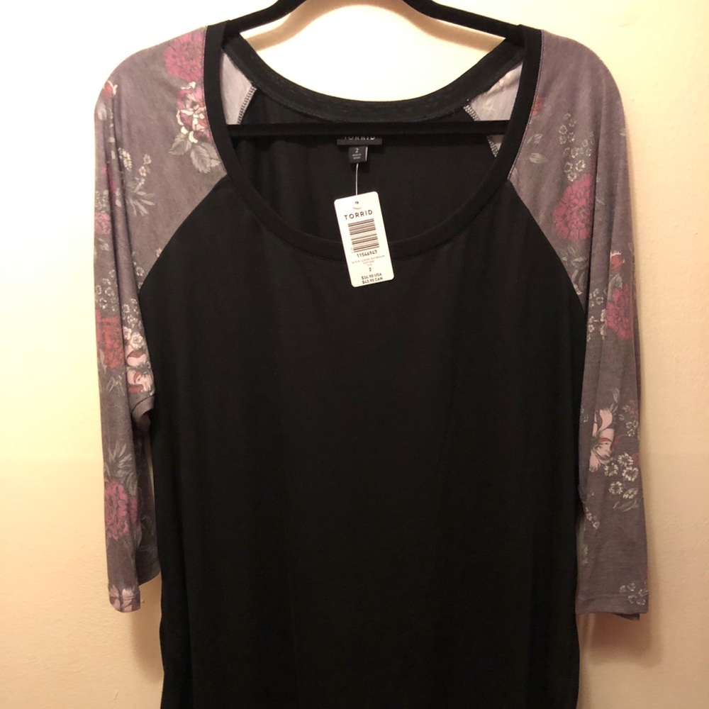 Torrid Raglan Floral Sleeve Tee